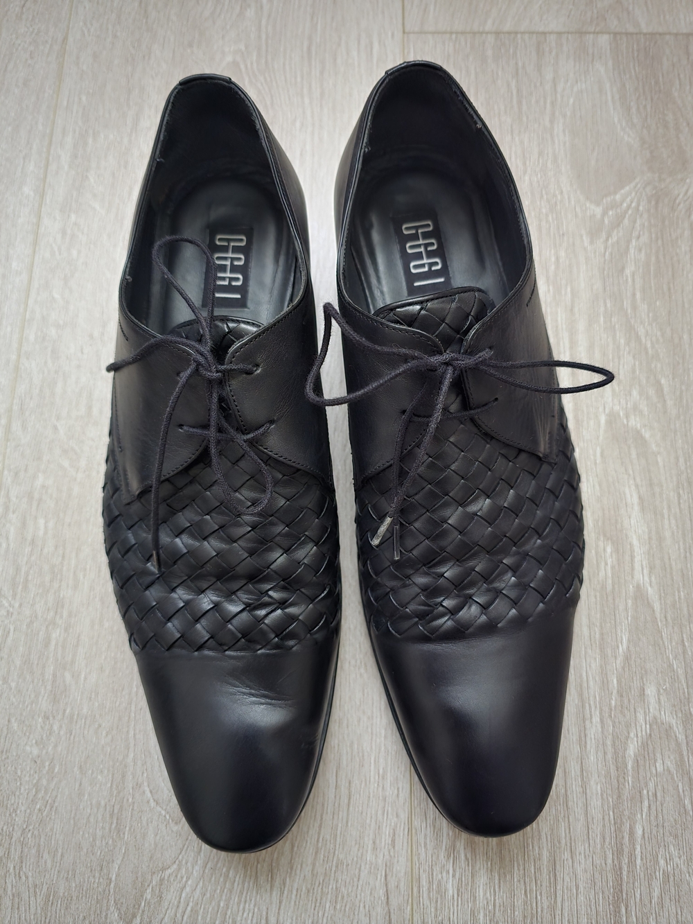Oggi Men’s Black Woven Leather Lace-Up Derbys Sz 42
